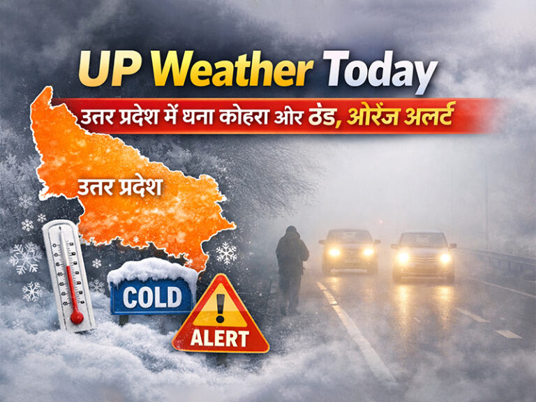 उत्तर प्रदेश में घना कोहरा और ठंडी हवाओं का मौसम अपडेट, सड़क पर कम विजिबिलिटी, ऑरेंज और येलो अलर्ट संकेत